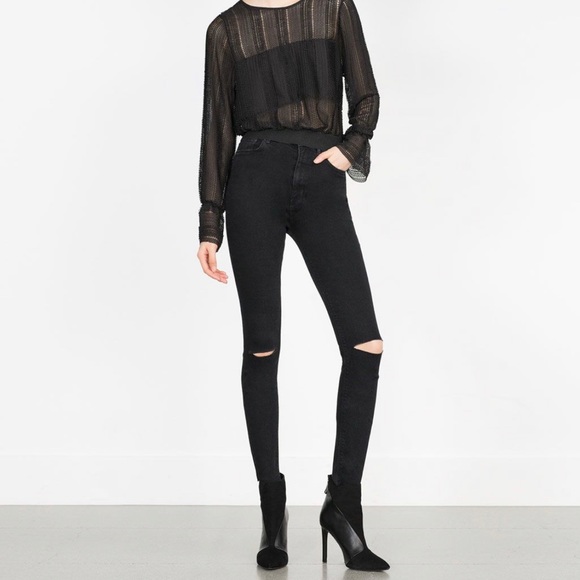 Zara Denim - ZARA CHARCOAL SKINNY HIGH RISE WASHED BLACK 4